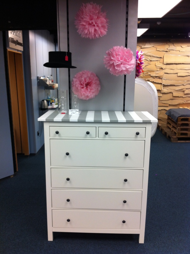 Striped tall chest of drawers